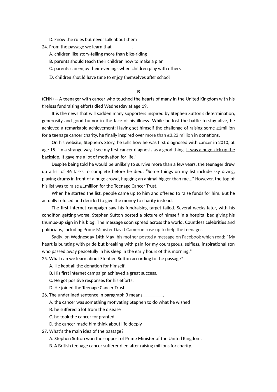 黑龙江省大庆市2015届高三第一次模拟考试英语试题word版_第2页