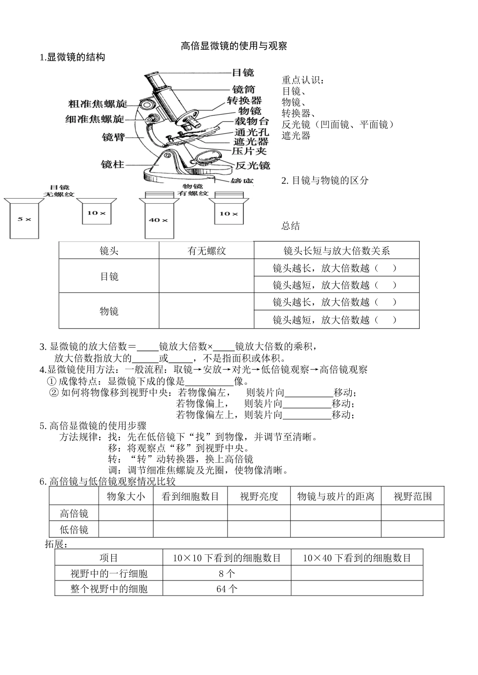 高倍显微镜的使用与观察_第1页