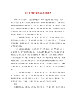 2020年乡镇年度重点工作计划格式