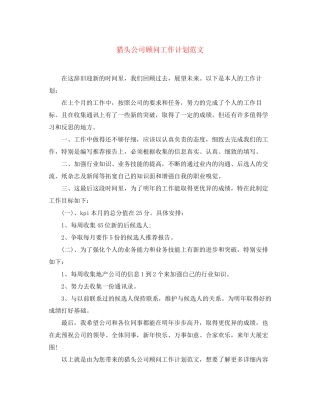 猎头公司顾问工作计划范文