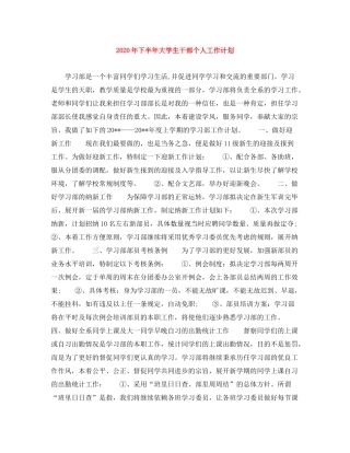 2020年下半年大学生干部个人工作计划