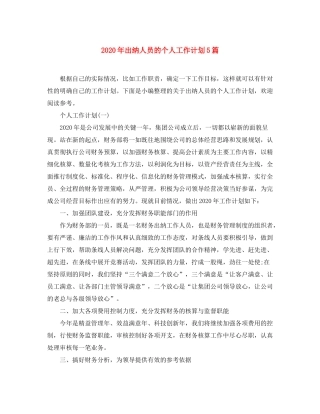 2020年出纳人员的个人工作计划5篇