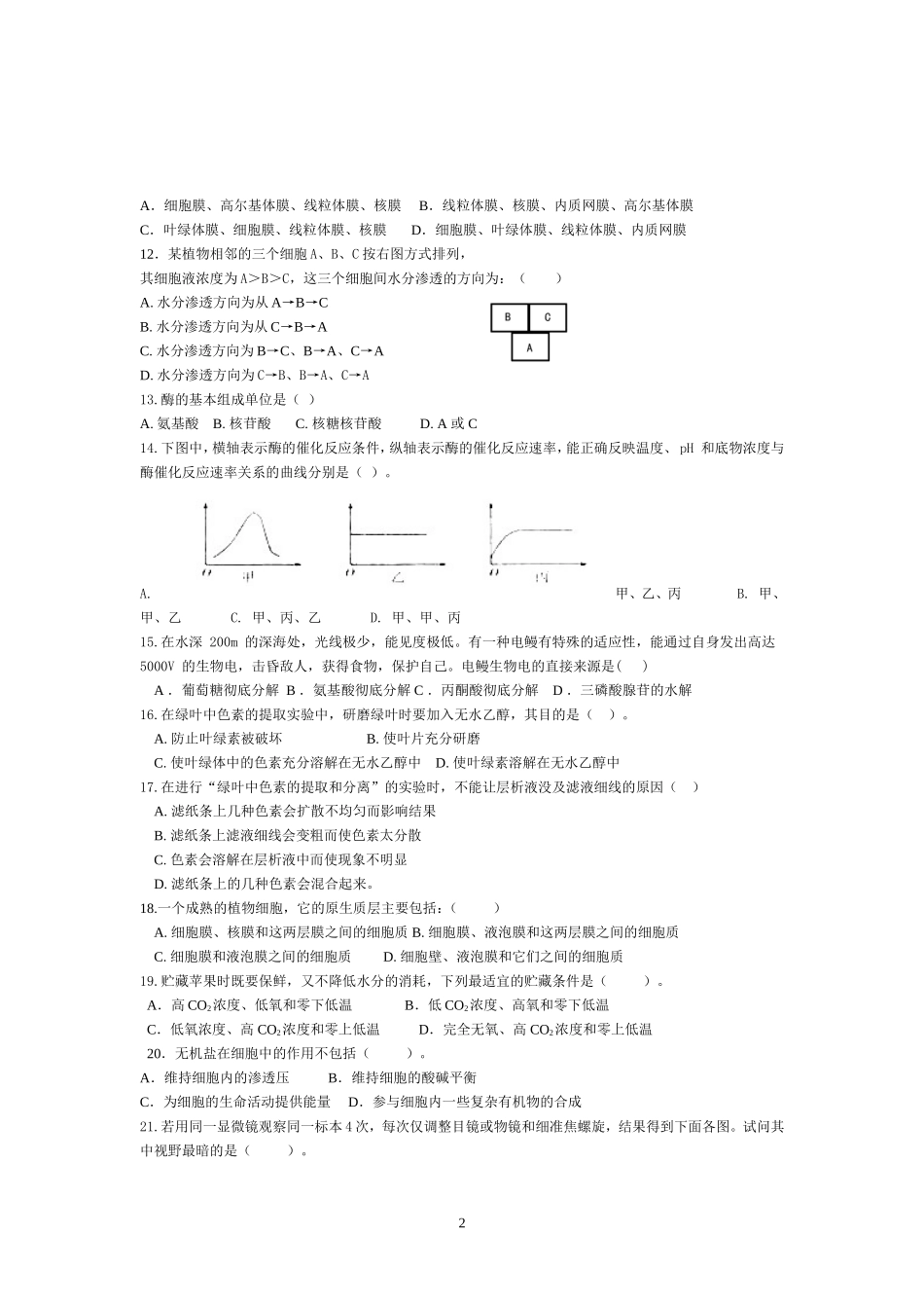 高2013级生物期末模拟考试题_第2页