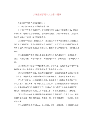 大学生新学期个人工作计划书