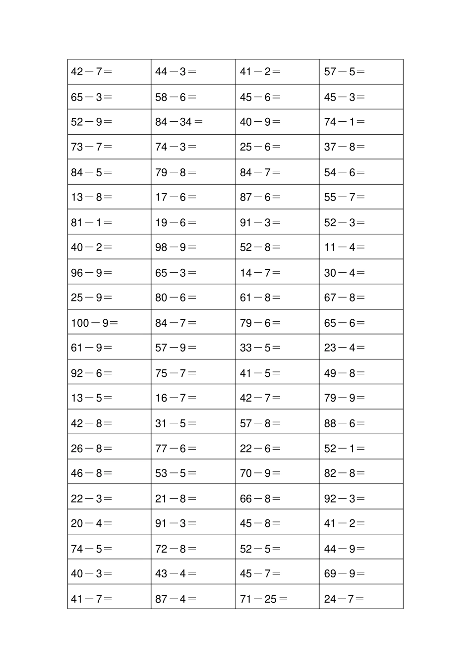 一年级100以内两位数减一位数退位练习题_第2页