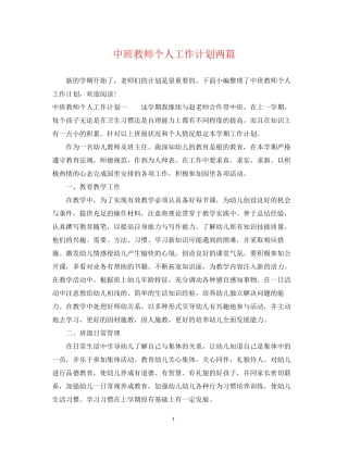 中班教师个人工作计划两篇