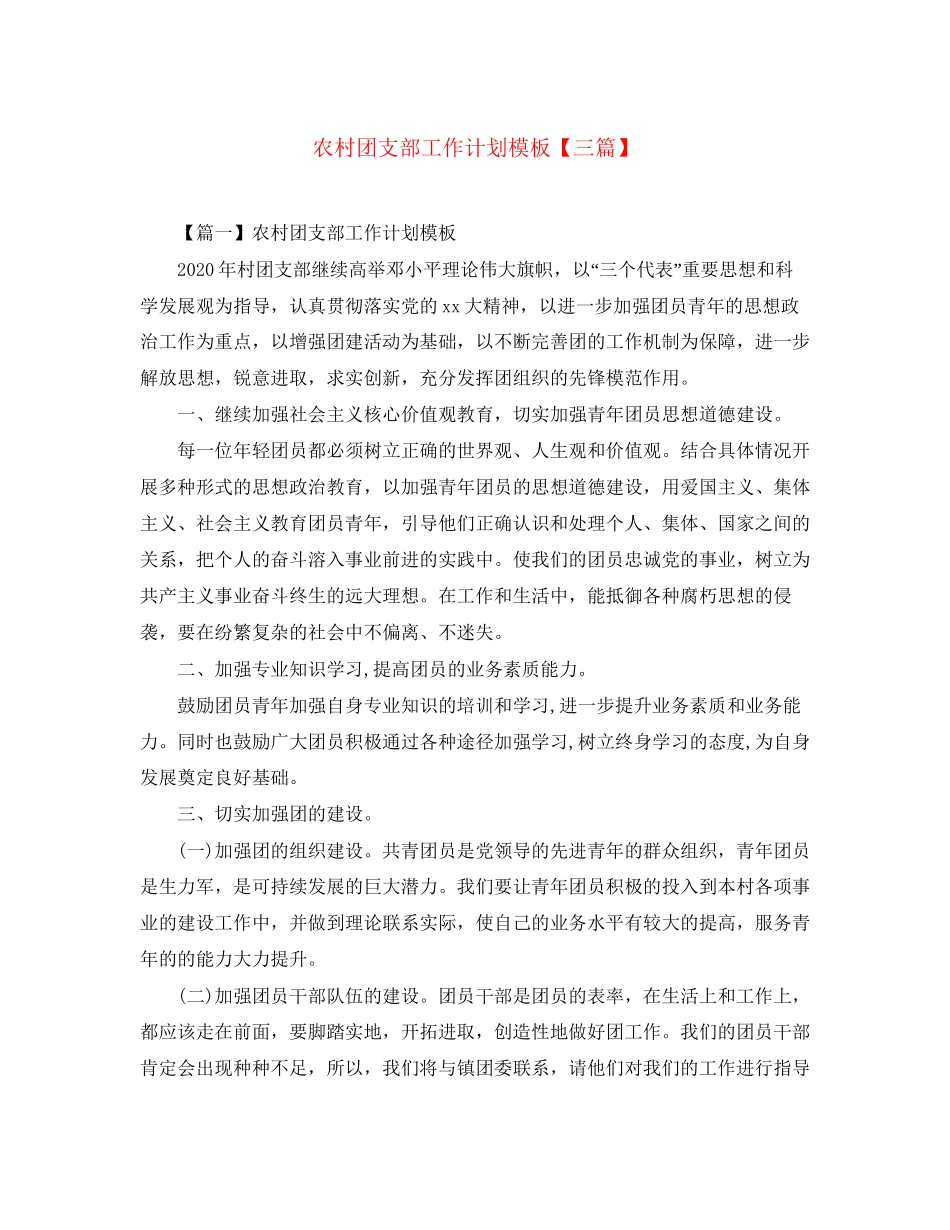 农村团支部工作计划模板【三篇】_第1页