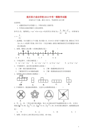 重庆市育才成功学校2013年中考数学一模试题