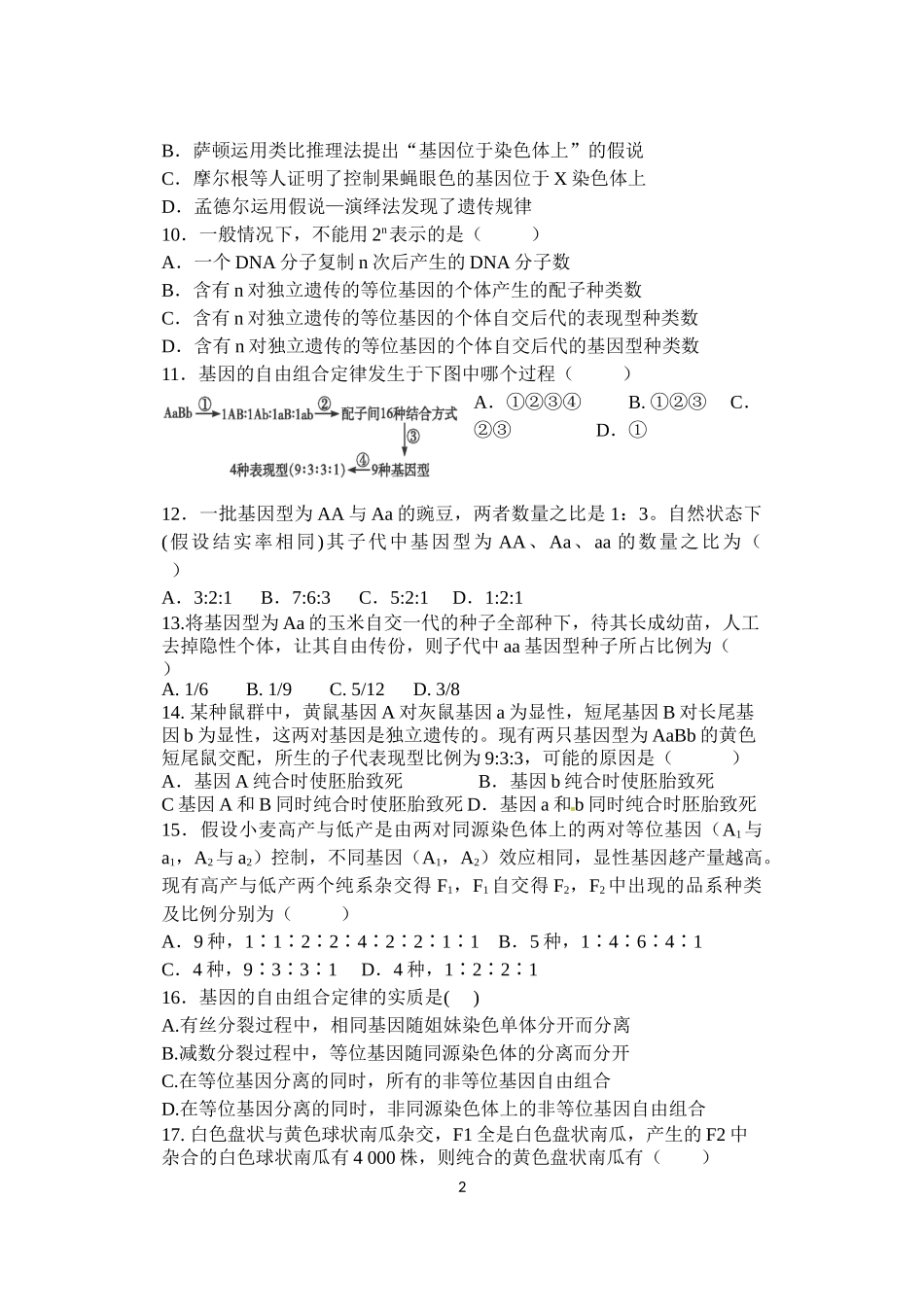 遗传因子的发现期末复习卷_第2页