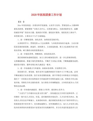 2020年医院团委工作计划2