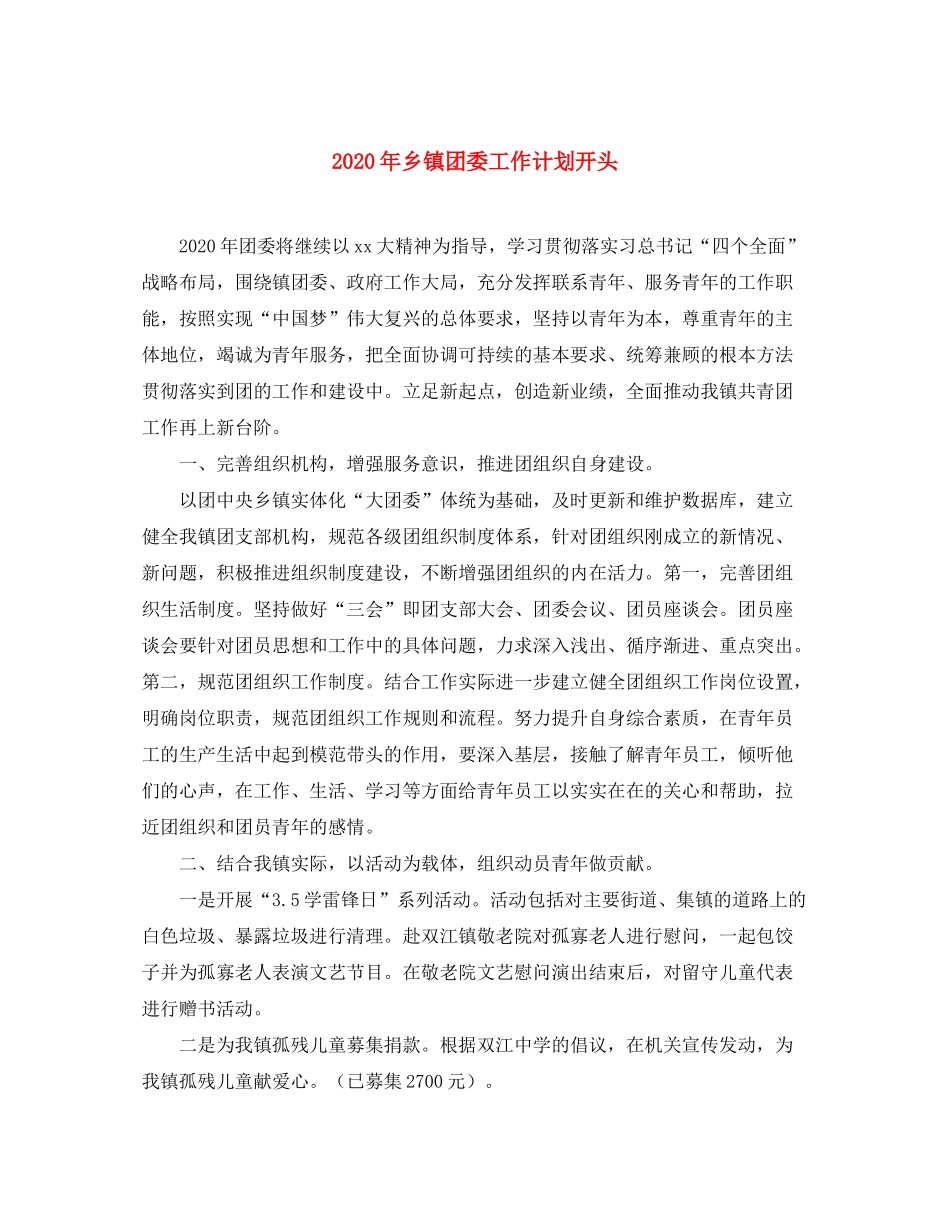 2020年乡镇团委工作计划开头_第1页