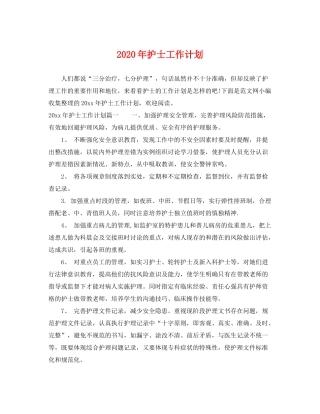 2020年护士工作计划2