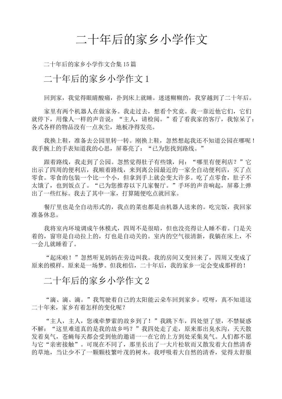 二十年后的家乡小学作文_第1页