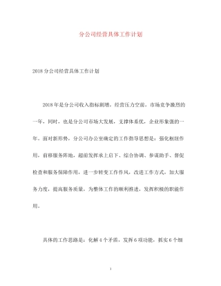 分公司经营具体工作计划