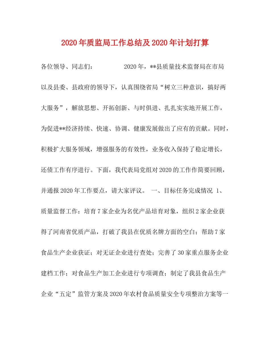 2020年质监局工作总结及年计划打算_第1页
