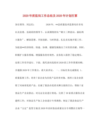 2020年质监局工作总结及年计划打算