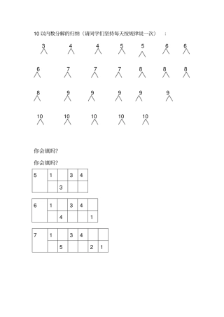 一年级上册数学10以内的分成练习