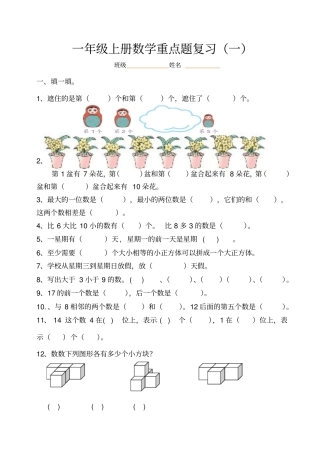 一年级上册数学易错、重点题复习