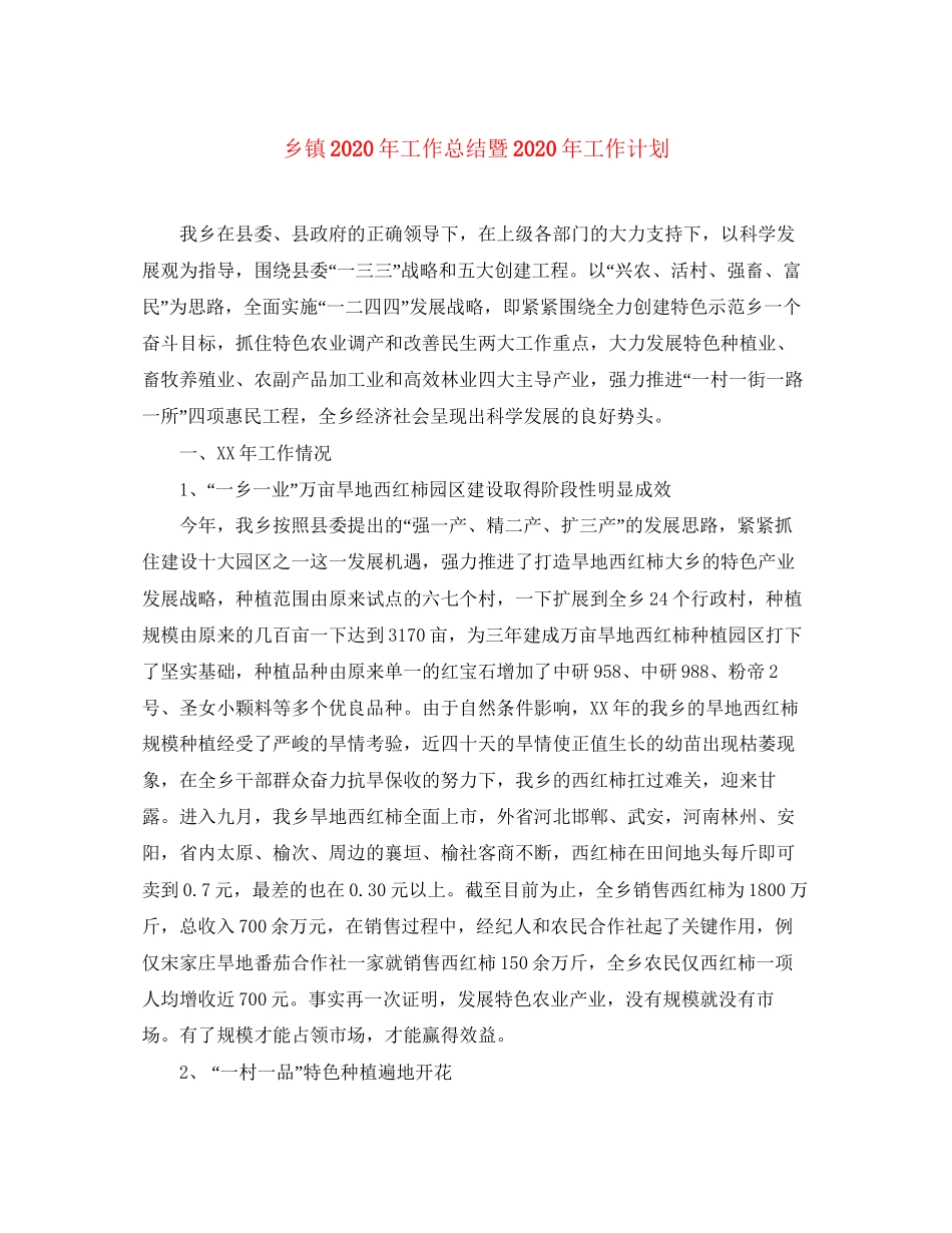 乡镇年工作总结暨年工作计划_第1页