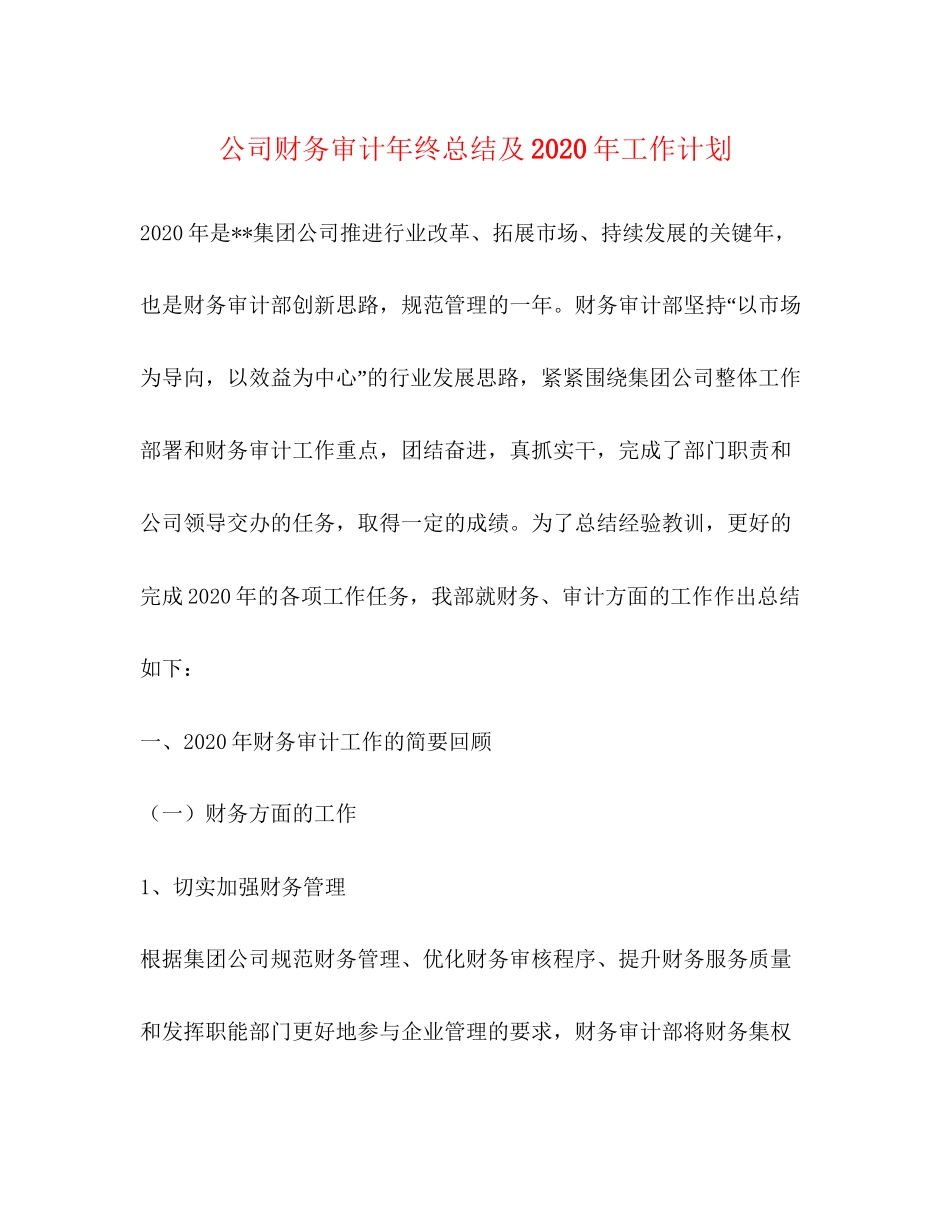 公司财务审计年终总结及年工作计划_第1页