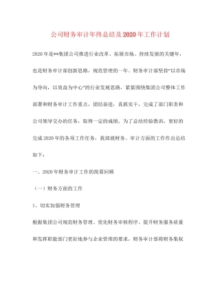 公司财务审计年终总结及年工作计划