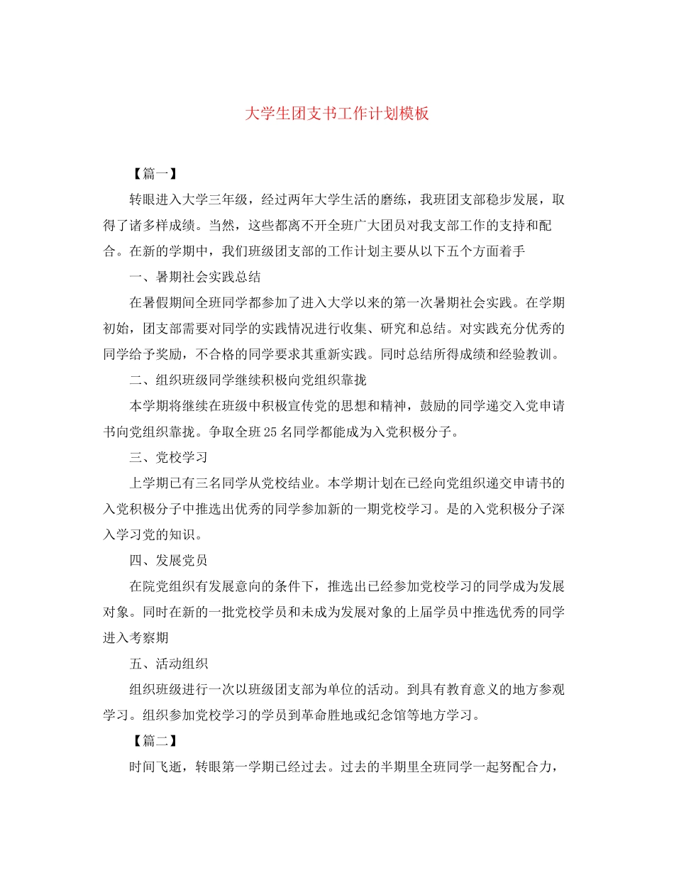 大学生团支书工作计划模板_第1页
