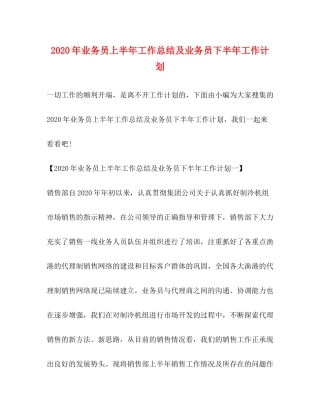 2020年业务员上半年工作总结及业务员下半年工作计划
