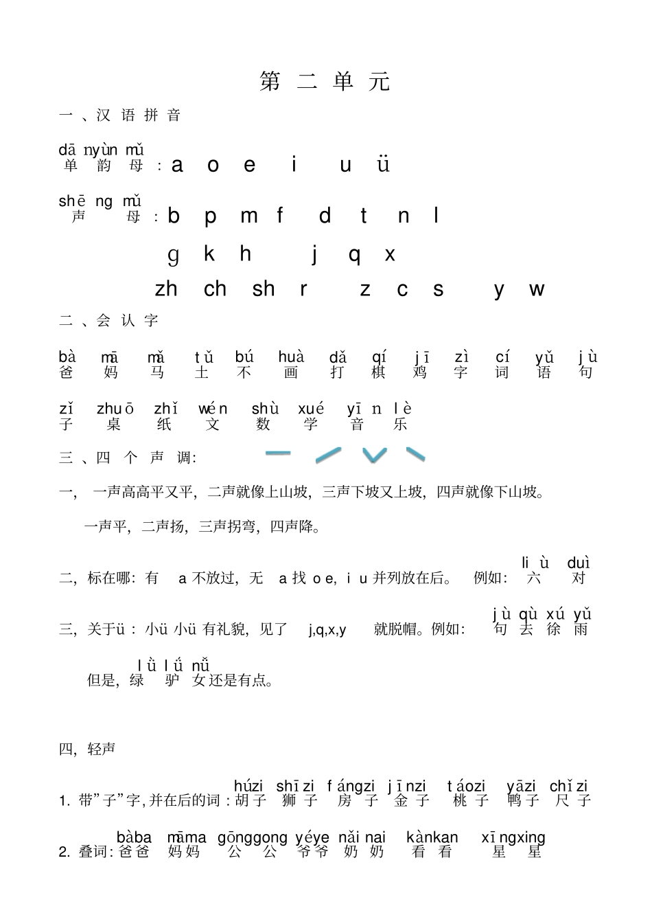 一年级上册语文知识点总结带拼音新部编版_第3页