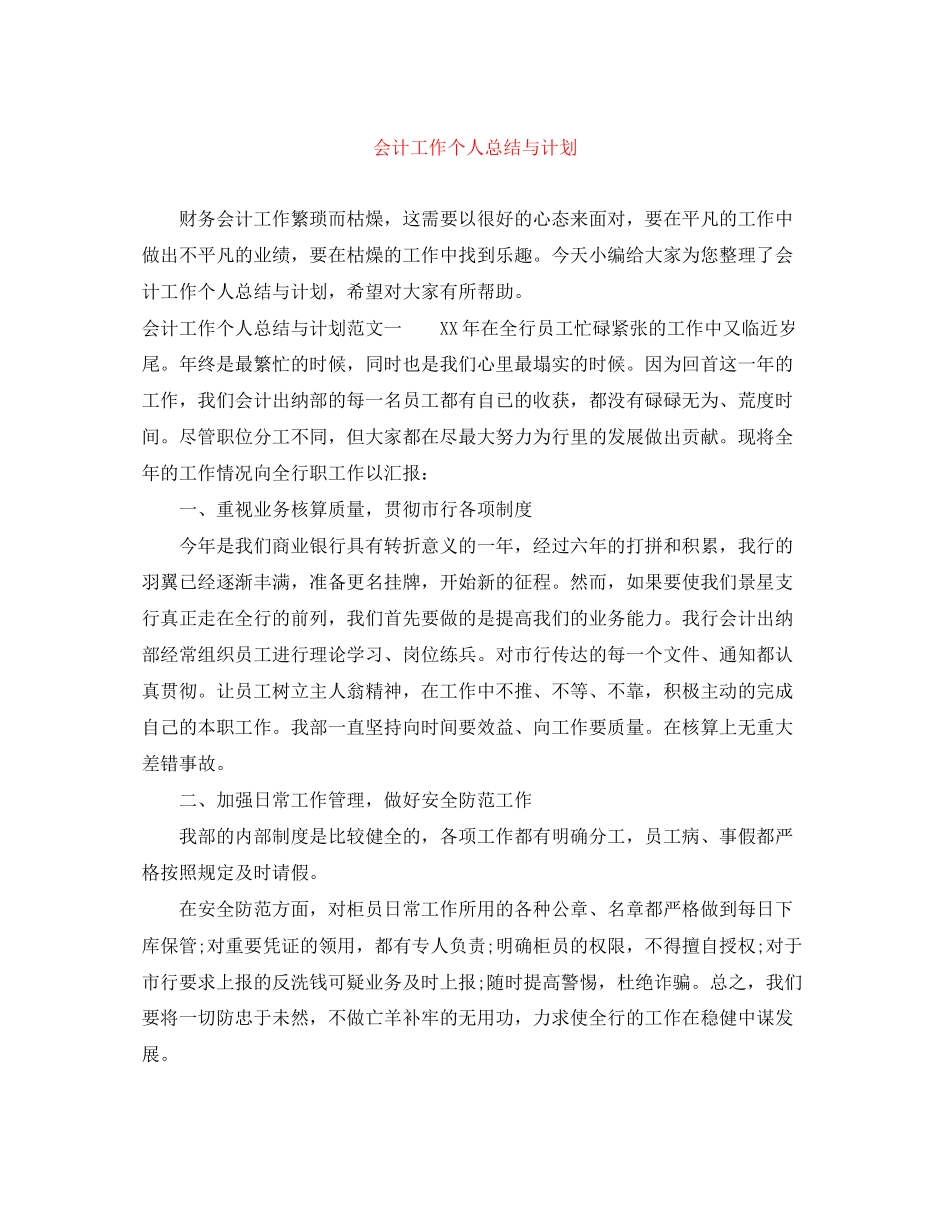 会计工作个人总结与计划_第1页