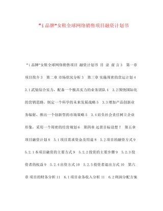 i品牌女鞋全球网络销售项目融资计划书