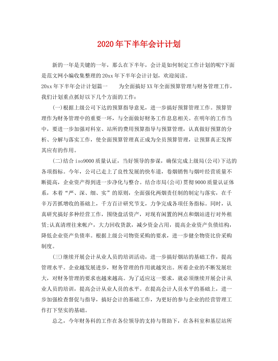 2020年下半年会计计划_第1页