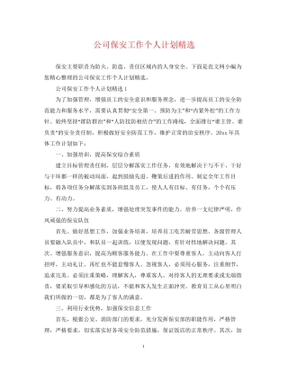 公司保安工作个人计划精选