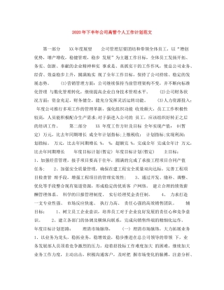 2020年下半年公司高管个人工作计划范文