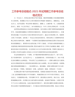 工作参考总结格式-2024年试用期工作参考总结格式范文 