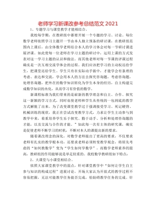 教师学习新课改参考总结范文2024 