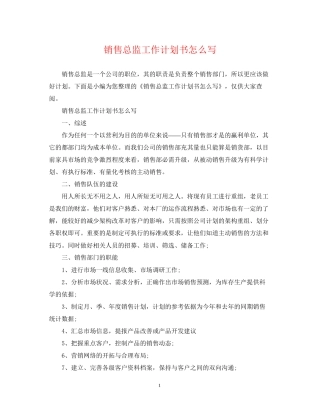 销售总监工作计划书怎么写