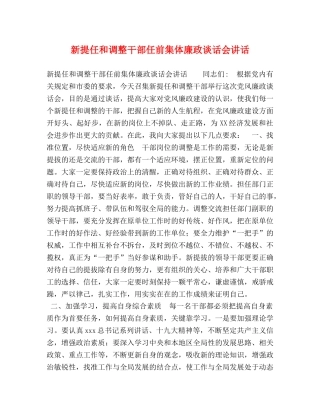 新提任和调整干部任前集体廉政谈话会讲话 