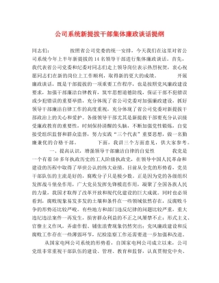 公司系统新提拔干部集体廉政谈话提纲 