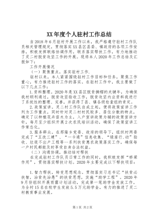 XX年度个人驻村工作总结
