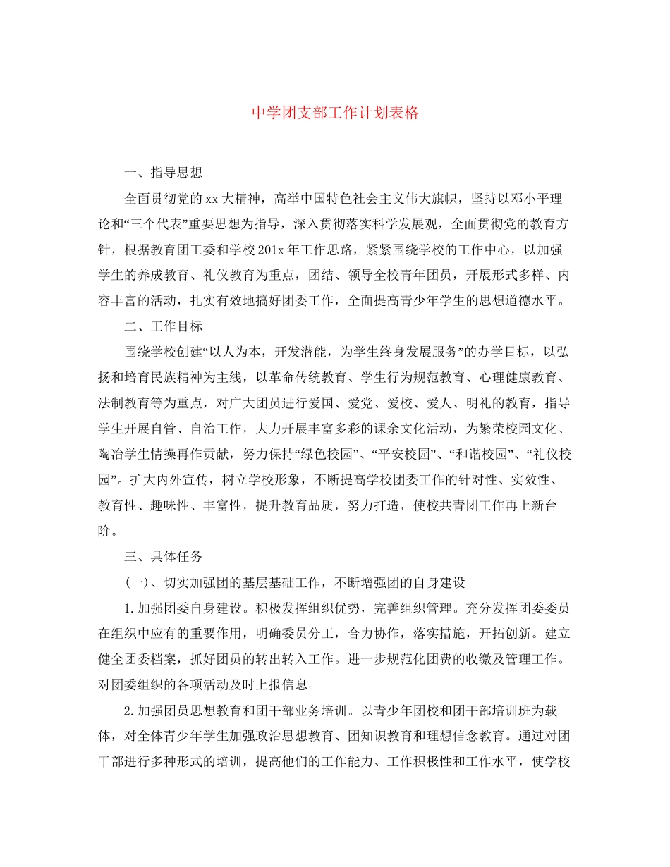 团支部工作计划表格_第1页