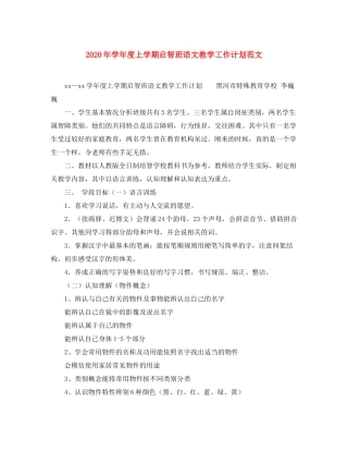 2020年学年度上学期启智班语文教学工作计划范文