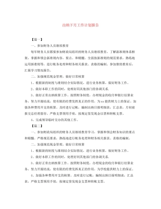 出纳下月工作计划报告