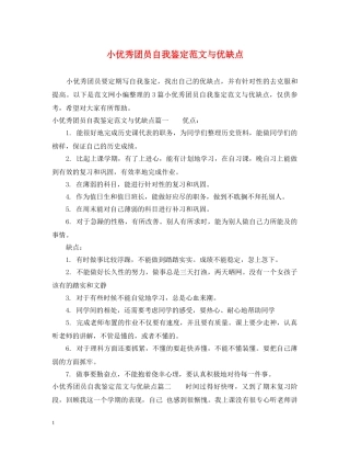 小优秀团员自我鉴定范文与优缺点 