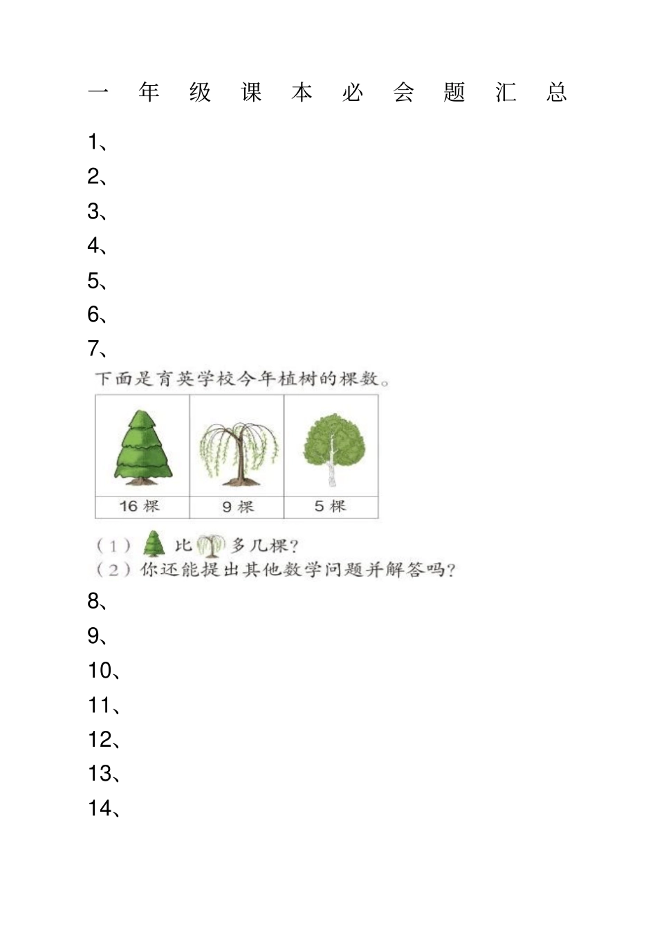 一年级下册数学书上重点题目_第1页
