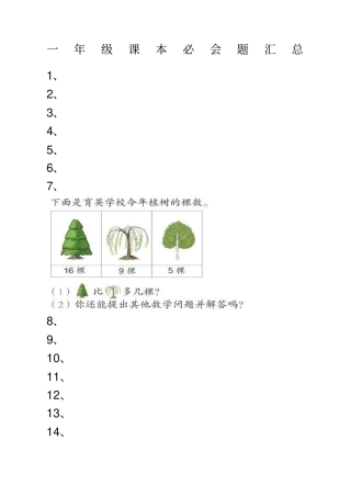 一年级下册数学书上重点题目