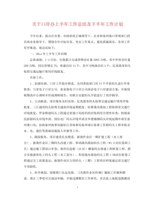 关于口岸办上半年工作总结及下半年工作计划