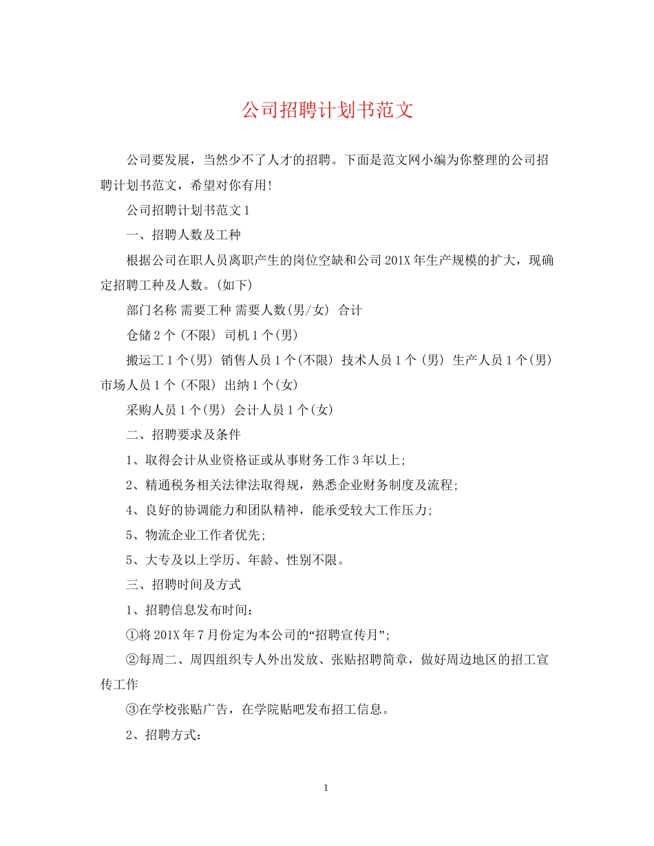 公司招聘计划书范文_第1页