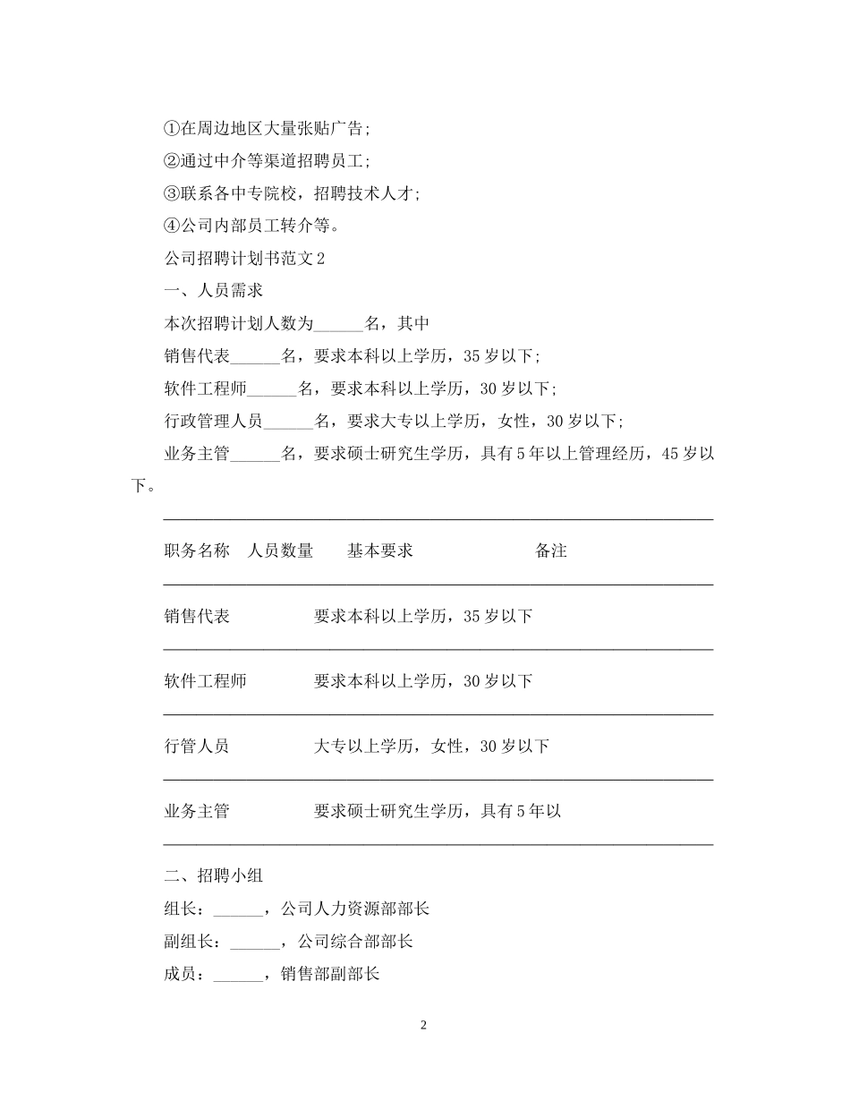 公司招聘计划书范文_第2页