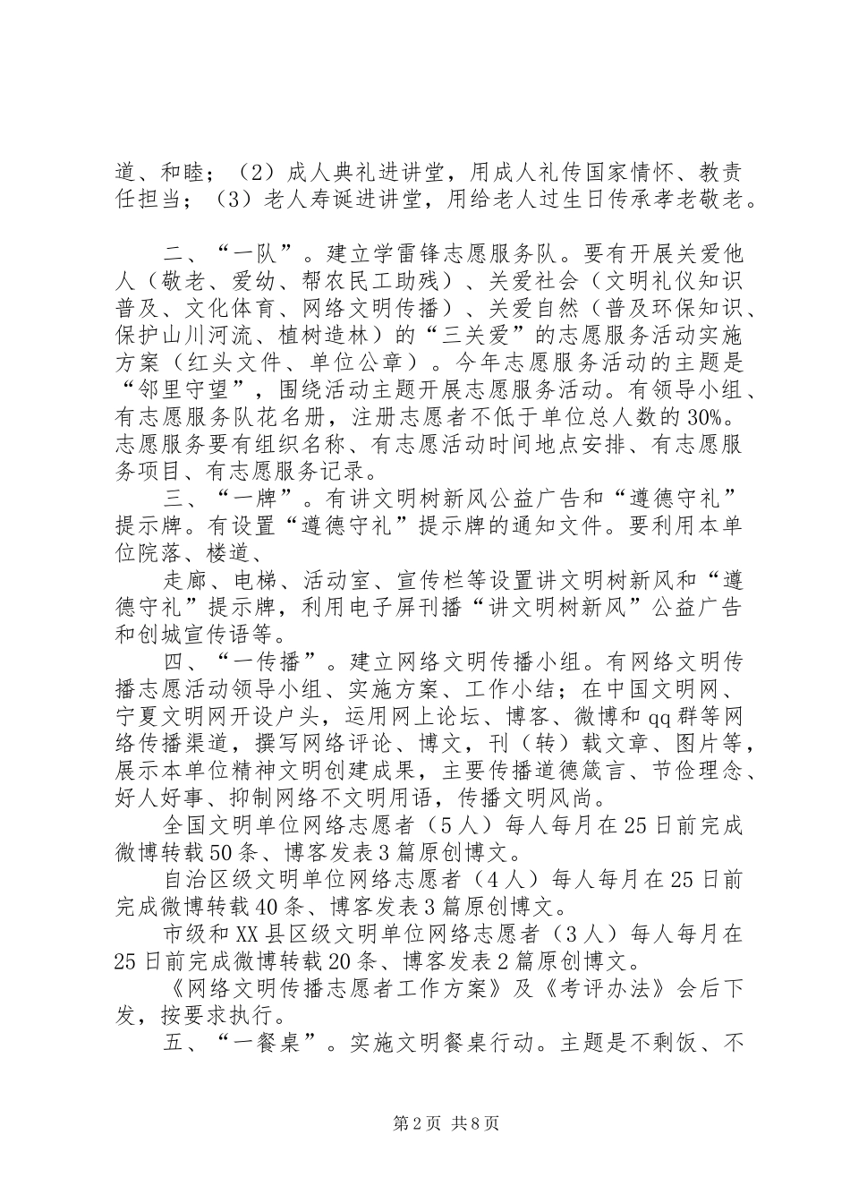 文明单位“五个一”工作要求_第2页