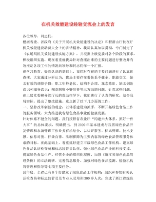在机关效能建设经验交流会上的发言 